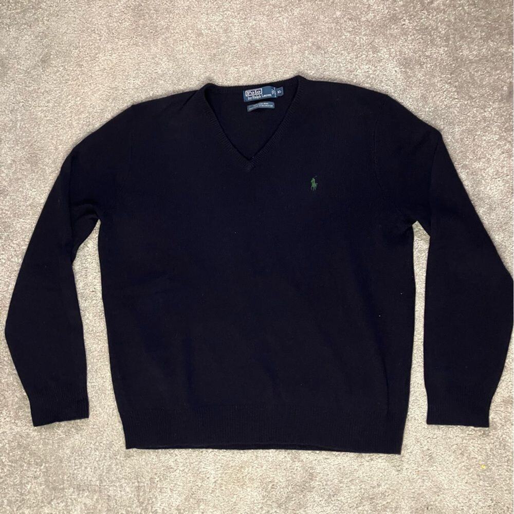 Polo Ralph Lauren Men’s Navy Blue 100% Lambswool V-Neck Sweater Size XL